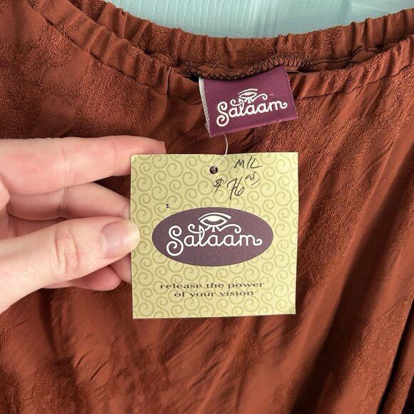 Salaam Burnt Orange Boho Maxi Skirt M/L Elastic Waist Whimsigoth Goblincore - Picture 5 of 11